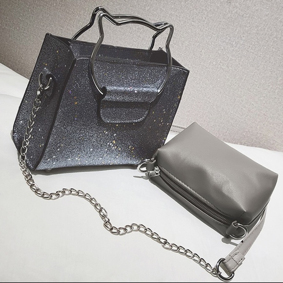 Kate Stylist Handbags - New! Cat Handle Silver Glitter Crossbody Bay.
